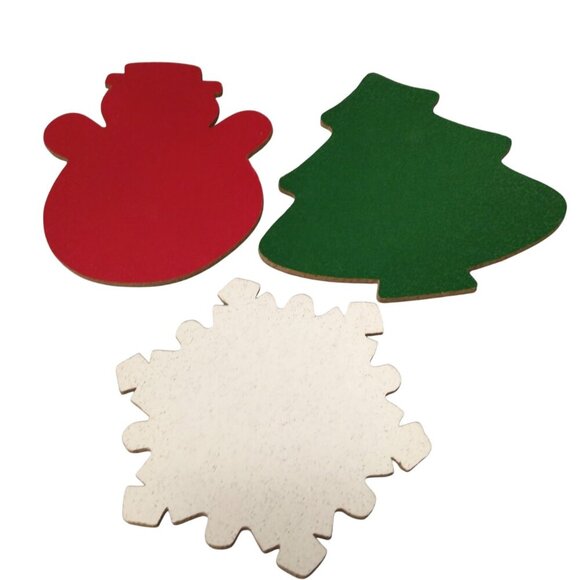 Christmas Coaster Lot Of Three Tree Snowman Snowflake Cork Holiday Colorful CB2 - Picture 1 of 5